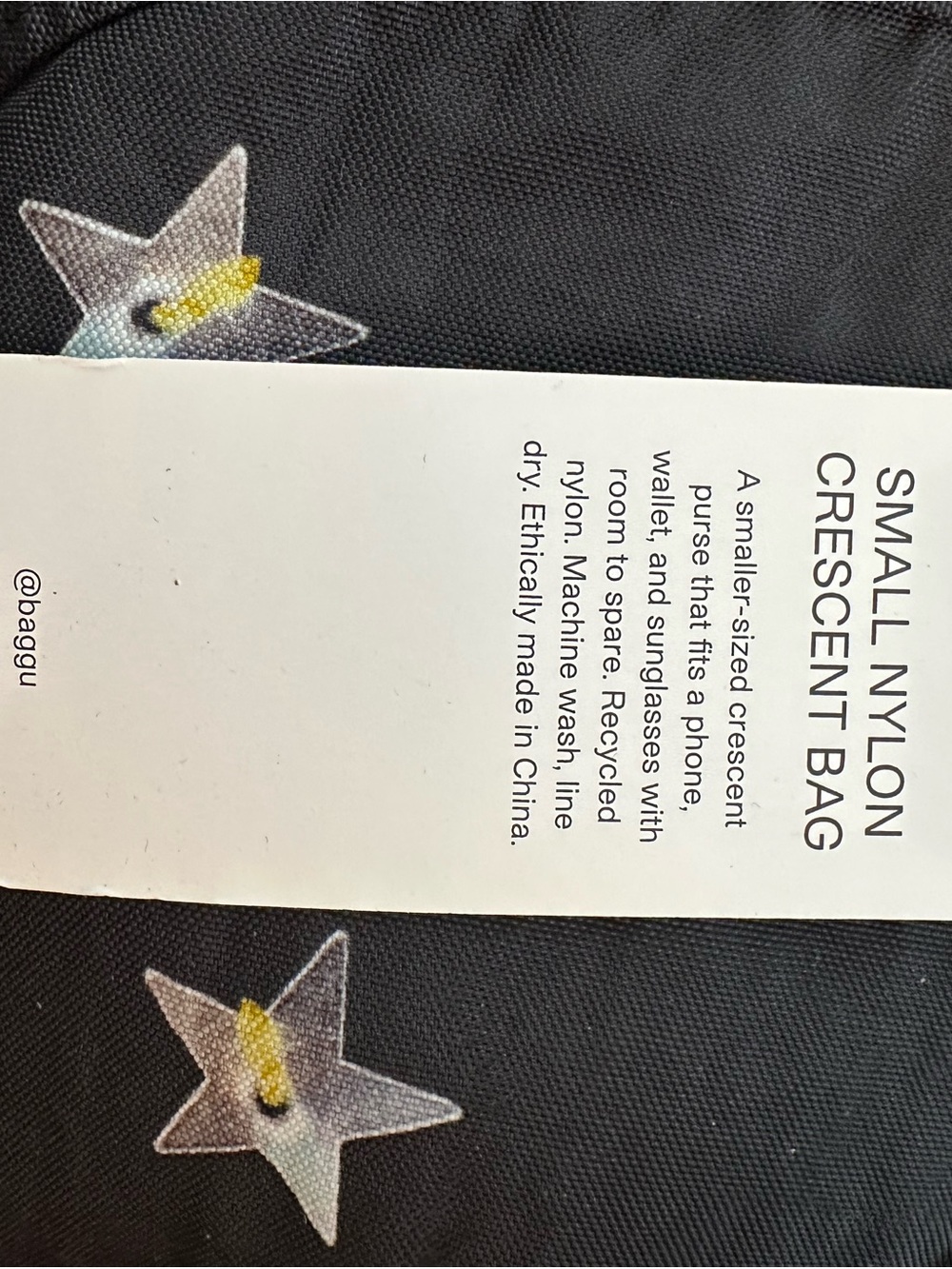 BAGGU Black Small Nylon Crescent Bag with Silver Star Accent print - NWT - Picture 3 of 3